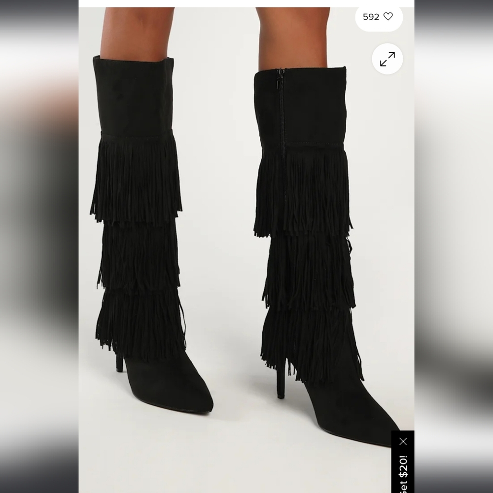 Lulu's Black Fringe Knee-High Boots - Picture 3 of 14